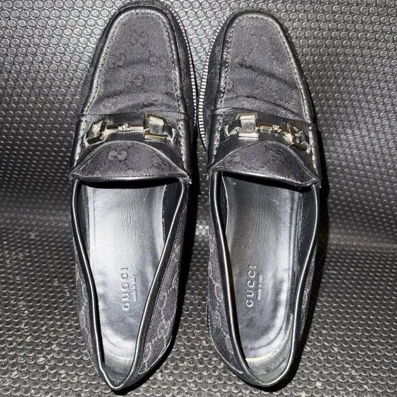 Gucci Horsebit Black Canvas Logo Designer Loafers Shoes Womens Size 39.5 (9.5) - Picture 7 of 11